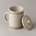 Brewing Mug in Ash glaze with its strainer basket and lid
