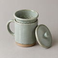 Brewing Mug in Celadon glaze with its strainer basket and lid