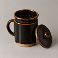 Brewing Mug in Iron glaze with its strainer basket and lid